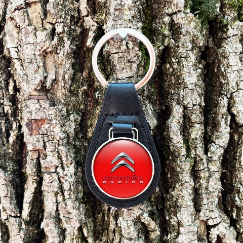 Citroen Racing Keychain Leather Red Silver Design