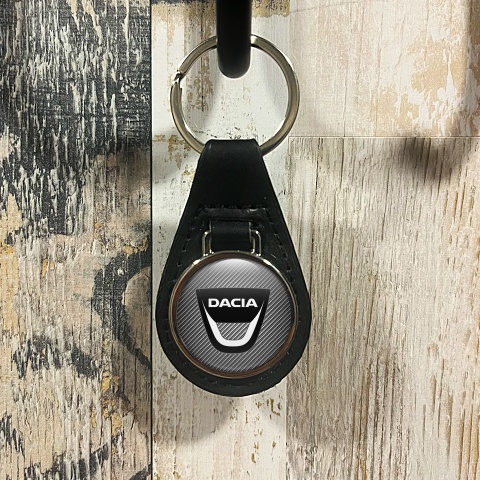 Dacia Leather Keychain Silver Carbon Design