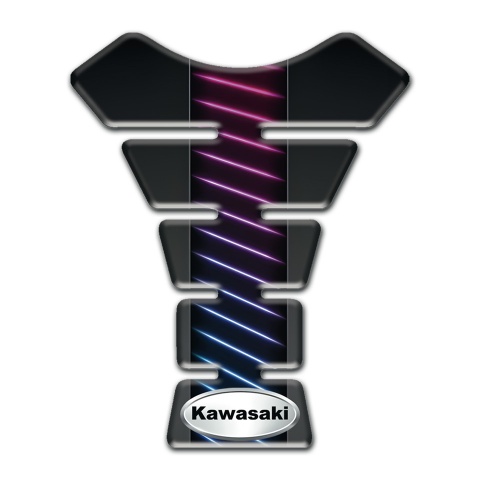 Kawasaki Tank Guard Pads Blue Red Neon Lines Style Silver Oval Logo 