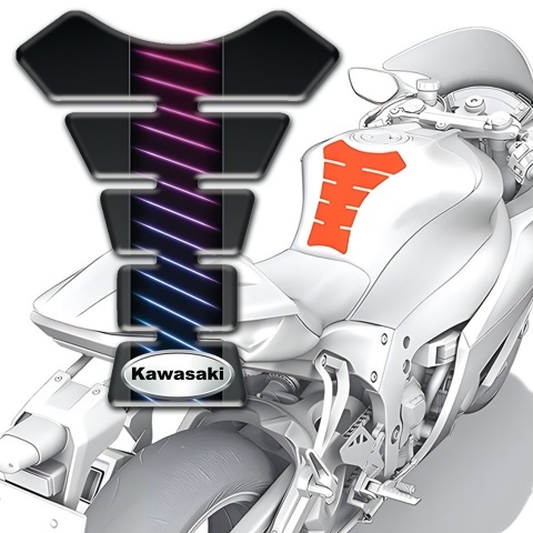 Kawasaki Tank Guard Pads Blue Red Neon Lines Style Silver Oval Logo 