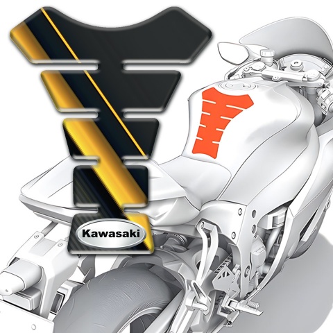 Kawasaki Tank Protector Diagonal Yellow Tapes Base Oval Silver logo Style 