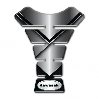 Kawasaki Tank Guard Pads Metal Effect Base Silver Oval Logo 