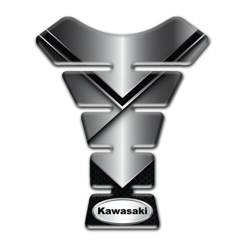 Kawasaki Tank Guard Pads Metal Effect Base Silver Oval Logo 