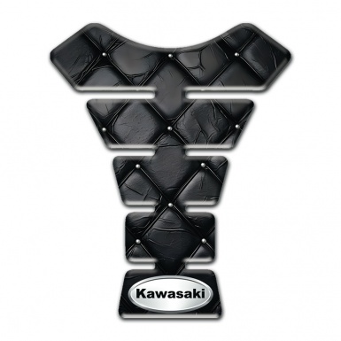 Kawasaki Tank Fuse Black Leather Effect Base and Silver Oval Logo 