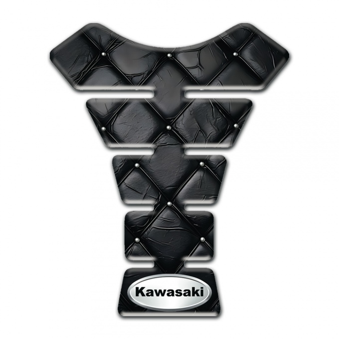 Kawasaki Tank Fuse Black Leather Effect Base and Silver Oval Logo 