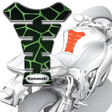 Kawasaki Tank Pad Motorbike Black base with Green Patterns Style 