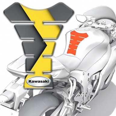 Kawasaki Tank Guard Pads Yellow Gray Background and Silver Oval Logo 
