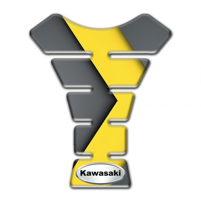 Kawasaki Tank Guard Pads Yellow Gray Background and Silver Oval Logo 