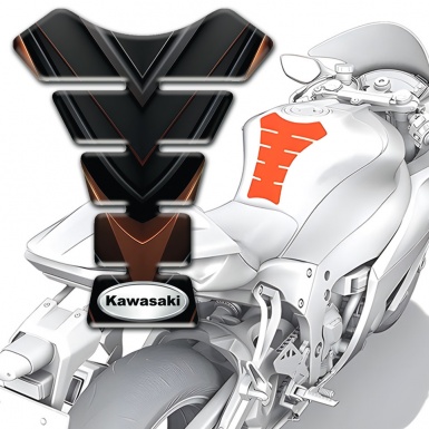 Kawasaki Tank Pad Protector Black Brown decoration with Silver oval Logo 