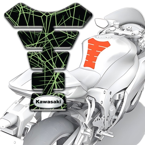 Kawasaki Tank Guard Pads Green Spider Web Edition Oval Logo Style 