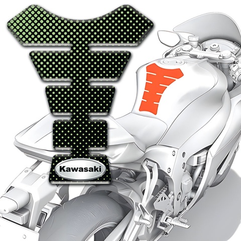 Kawasaki Tank Pad Protector Green Dots Style with Oval Silver logo 