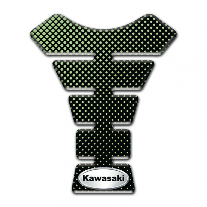 Kawasaki Tank Pad Protector Green Dots Style with Oval Silver logo 