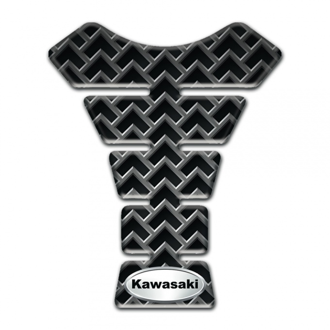 Kawasaki Tank Pad Protector Metal Grid Design with Oval Silver Logo 