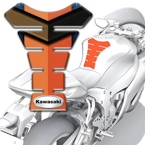 Kawasaki Tank Pad Motorbike Orange Nuance base Oval Silver Logo 