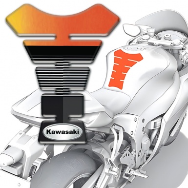 Kawasaki Tank Pad Protector Orange Black Base Style Oval Silver logo 