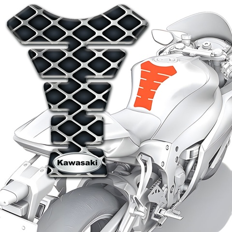 Kawasaki Tank Pad Motorbike Large Mesh Design with Oval Silver Logo 