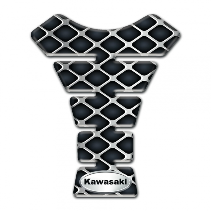 Kawasaki Tank Pad Motorbike Large Mesh Design with Oval Silver Logo 