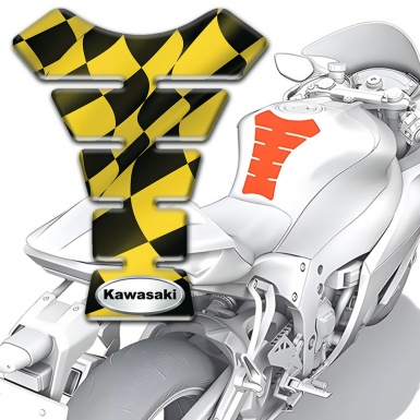 Kawasaki Tank Protector Yellow Black Squares Base Silver Oval Logo 