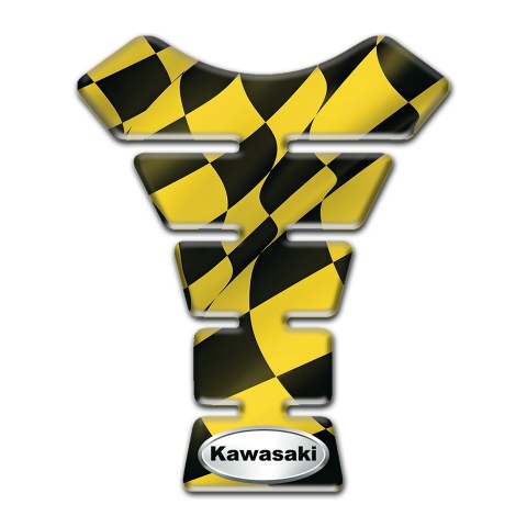Kawasaki Tank Protector Yellow Black Squares Base Silver Oval Logo 