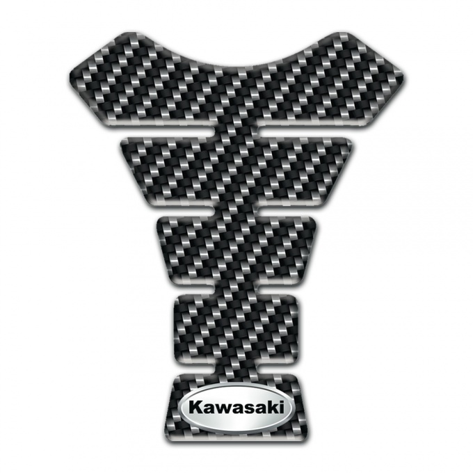 Kawasaki Tank Fuse Style Dark Carbon and Oval Silver Logo 