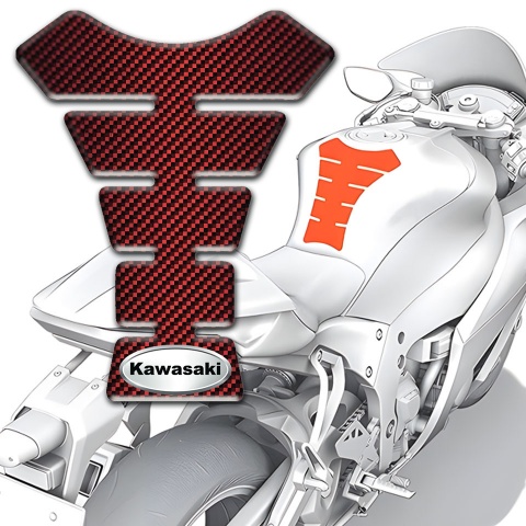 Kawasaki Tank Pad Protector Red Carbon Design Oval Silver Logo Style 