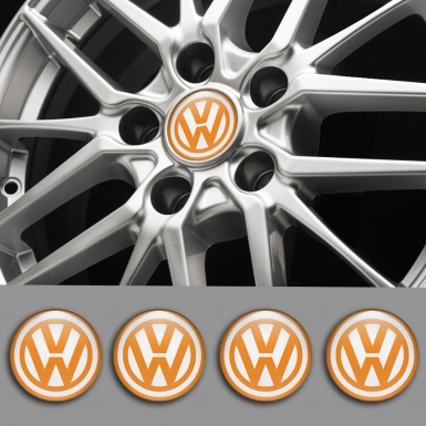 VW Emblems for Wheel Caps White Orange Logo
