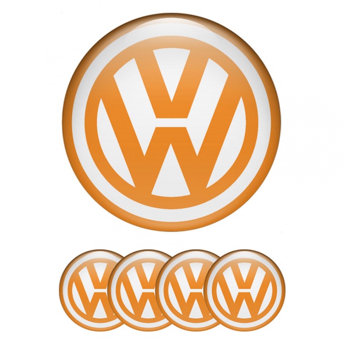 VW Emblems for Wheel Caps White Orange Logo