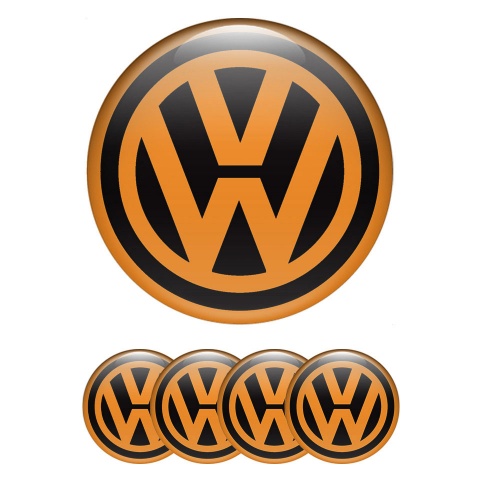 VW Emblems for Wheel Center Caps Black Orange Logo