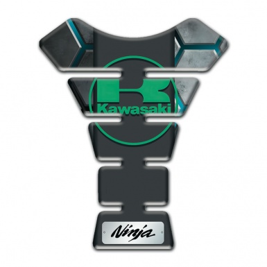 Kawasaki Tank Pad Motorbike Gray Hexagons Elements Base Green Logo Style 