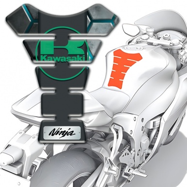 Kawasaki Tank Pad Motorbike Gray Hexagons Elements Base Green Logo Style 