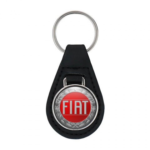 Fiat Leather Keychain Silver Laurel Red Design