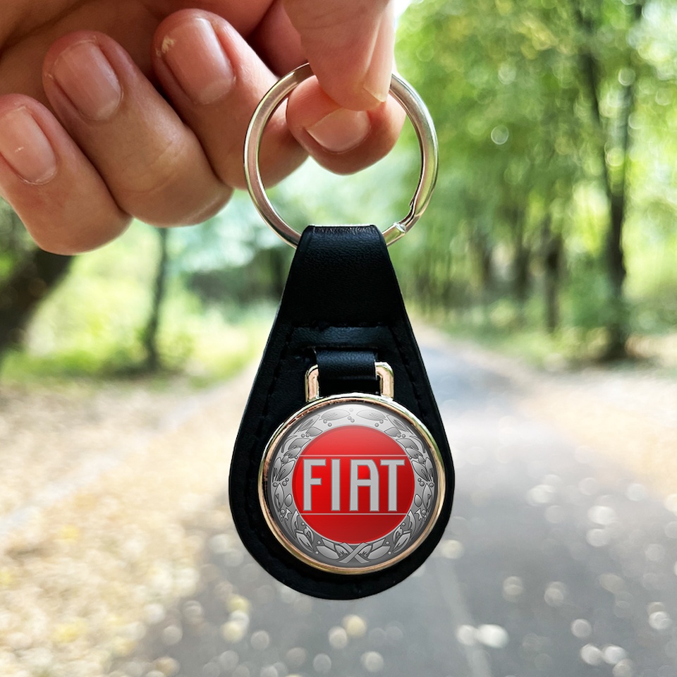 Fiat Leather Keychain Silver Laurel Red Design | Keychains ...