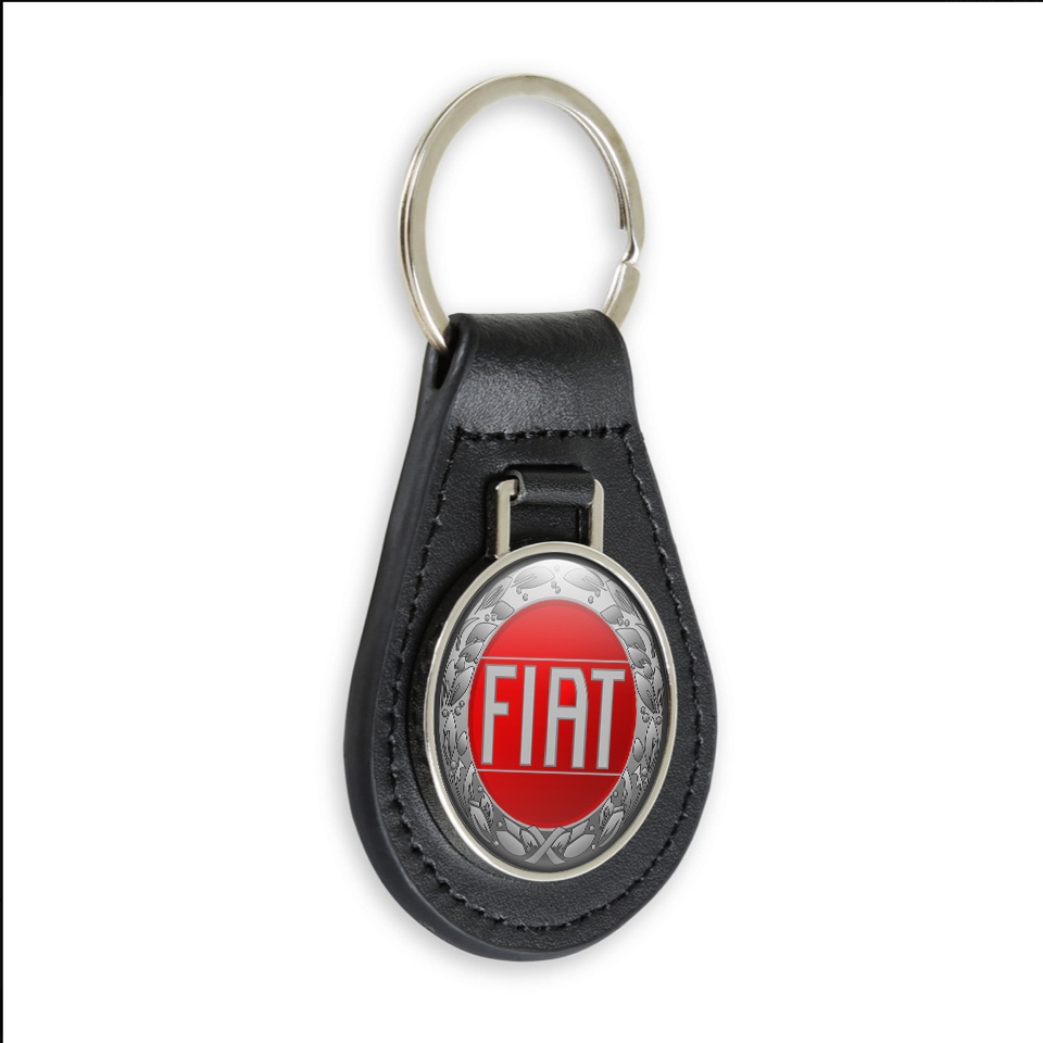 Fiat Leather Keychain Silver Laurel Red Design | Keychains ...