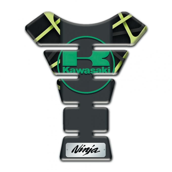 Kawasaki Tank Guard Pads Black Base with Light Green Lines Design 