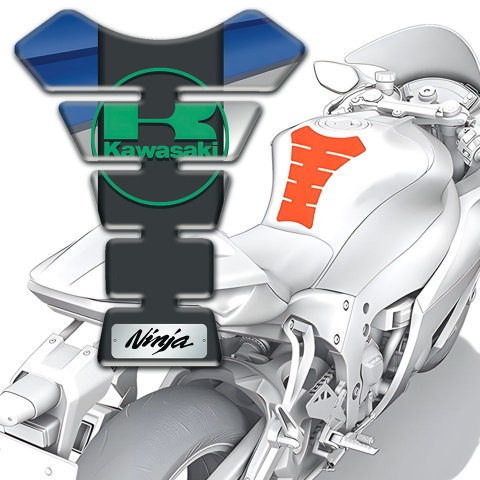 Kawasaki Tank Pad Protector Gray Blue Base Green Logo 