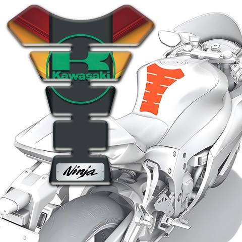Kawasaki Tank Pad Protector Red Yellow Background Green Logo Style 