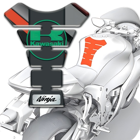 Kawasaki Tank Pad Protector Diagonal Decoration Style Base Green logo Design 