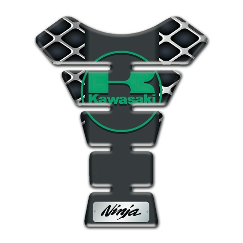 Kawasaki Tank Pad Motorbike Large Mesh Base Design with Green Logo Style 