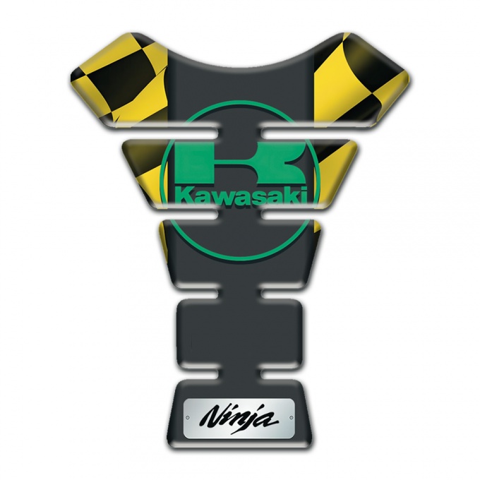 Kawasaki Tank Pad Protector Black Yellow Squares Design 