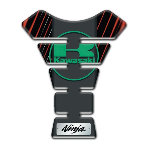 Kawasaki Tank Pad Motorbike Vertical red Stripes Style and Green Logo Design 