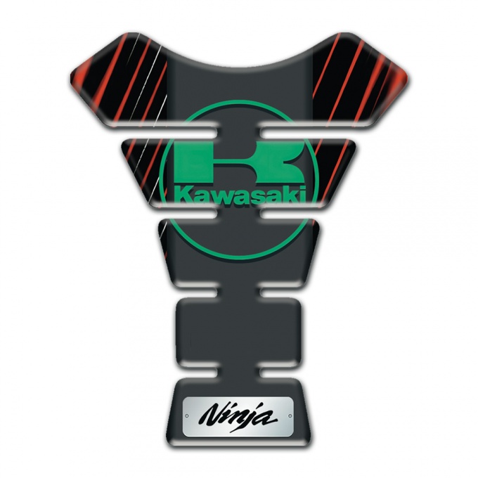 Kawasaki Tank Pad Motorbike Vertical red Stripes Style and Green Logo Design 