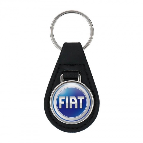 Fiat Leather Keychain Silver Blue Ring Edition