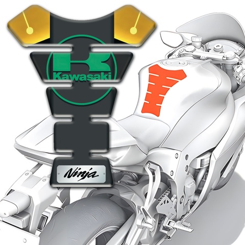 Kawasaki Tank Pad Protector Black Yellow Base Print Green Logo Design 