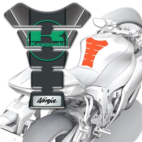 Kawasaki Tank Protector Gray with White Strype Base And Central Black Panel Design 