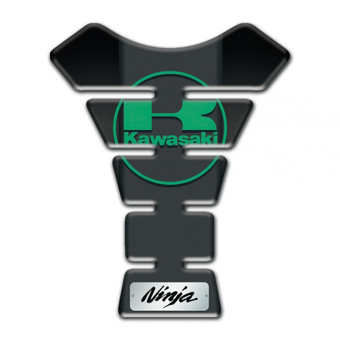 Kawasaki Tank Pad Motorbike Black Background with Graphite Central Panel 