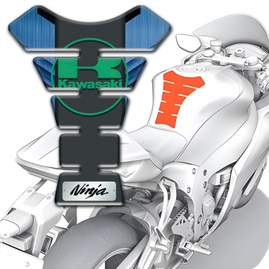 Kawasaki Tank Guard Pads Navy Blue Base Motive Green Logo Style 