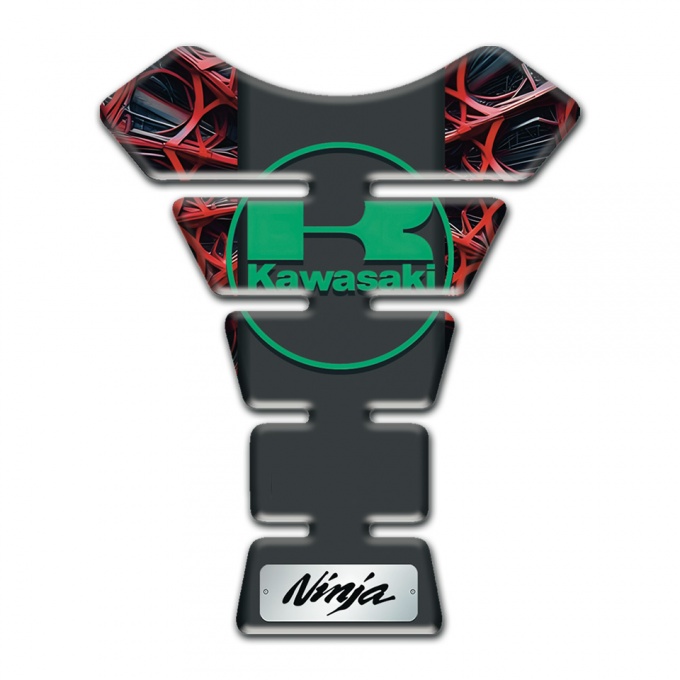 Kawasaki Tank Pad Protector Red Spider Web Style Base Green Logo 