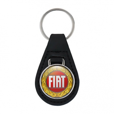 Fiat Leather Keychain Golden Laurel Red Design