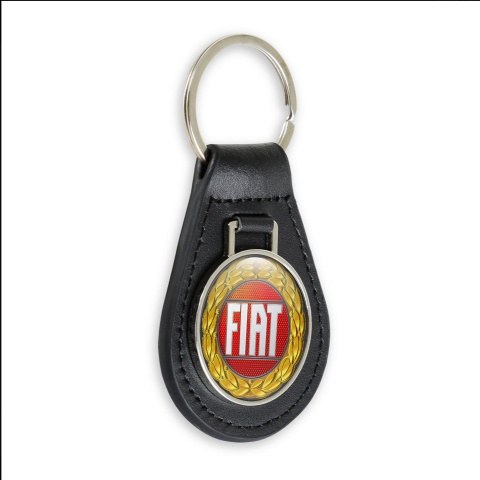 Fiat Leather Keychain Golden Laurel Red Design