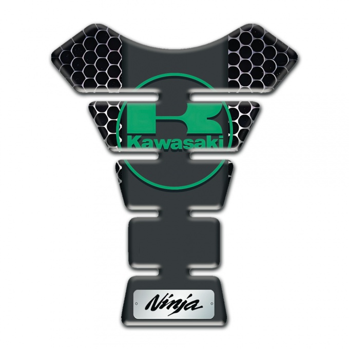 Kawasaki Tank Guard Pads Perforated Steel base Green Logo 